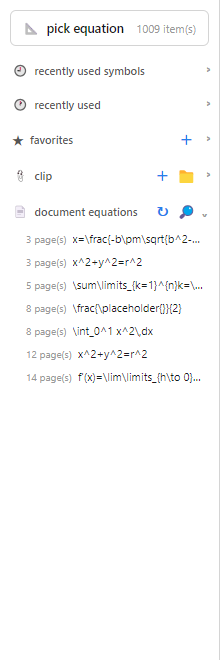 The document equations list