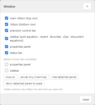 The panel layout window